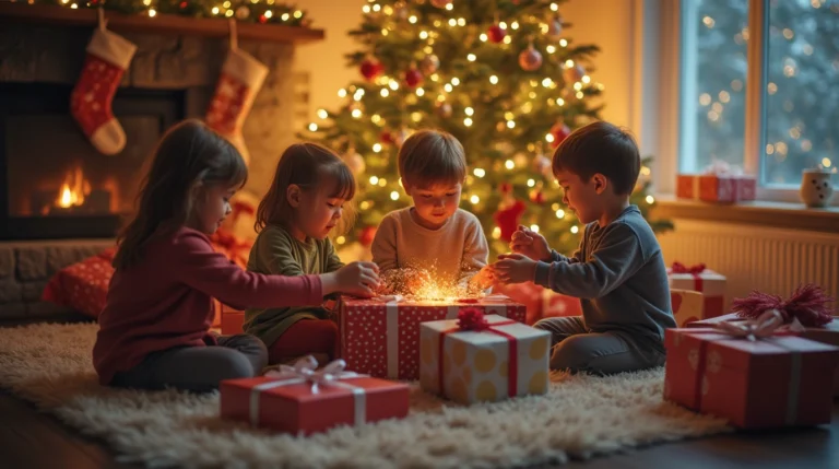 kids shaking christmas gift