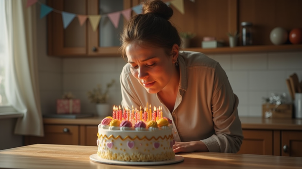 single mom crying birthday cake